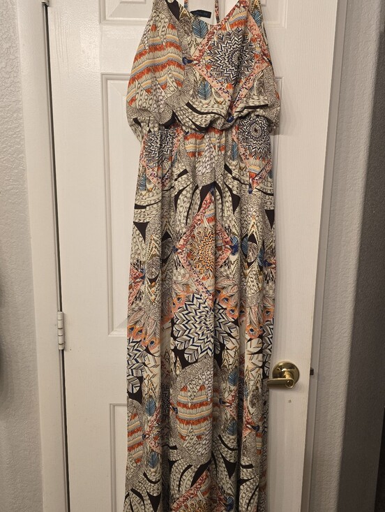Dresses & Skirts - Boho Maxi Dress in Cream with Multicolor Print